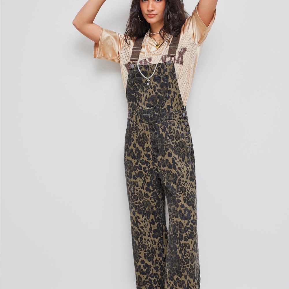 Cider Olive Green Leopard Print Women's Overalls